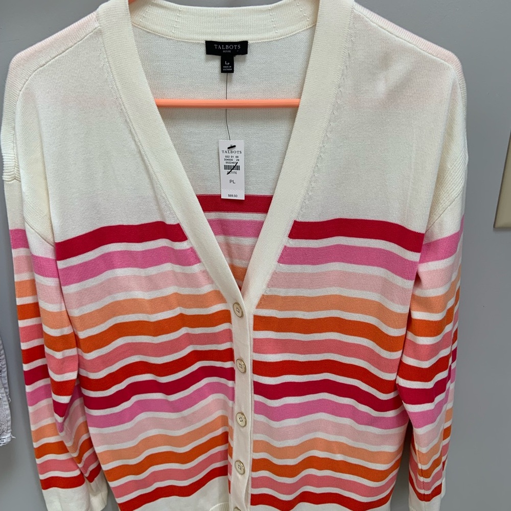 Talbots Women's Striped Cardigan Sweater - Pink, Orange, White